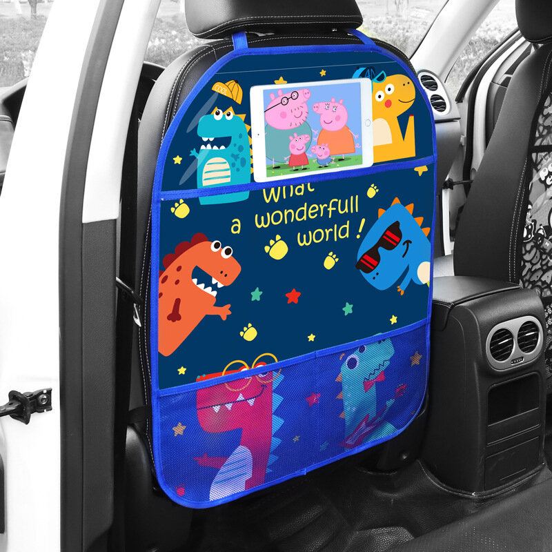 Funda protectora de dibujos animados para asiento trasero de coche, organizador de Kick Mat, soporte para tableta, bolsa colgante, soporte de almacenamiento de estilo de coche, accesorios para coche