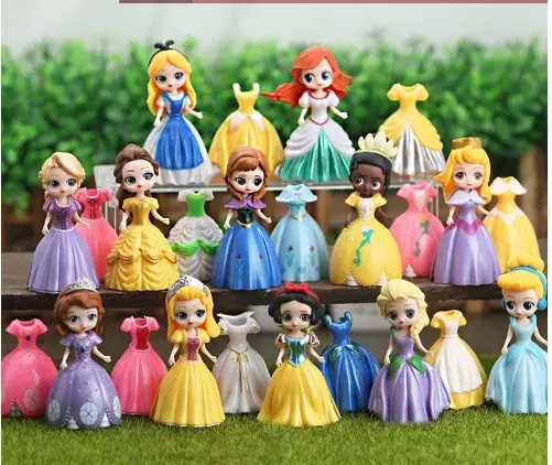 Disney Princess, Alice, Blancanieves, Bella, Cenicienta, enredados, sirena, Ariel, vestido cambiable, juguetes de figuras, 24, 18, 12 piezas por juego