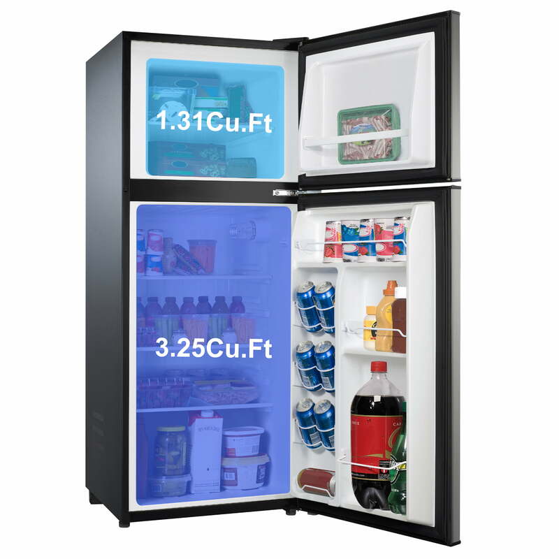 Galanz 4,6. Cu Ft Mini refrigerador de dos puertas con congelador, acero inoxidable, plateado