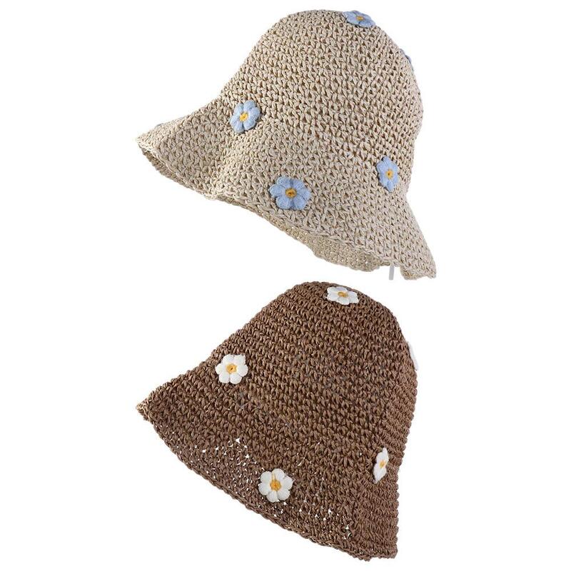 여행 여성 패션 비치 모자 파나마 모자, 수제 직조 보호 플랫 모자, 자외선 차단 빨대 모자, 태양 모자