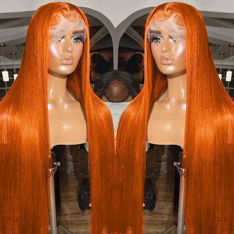 200% Density Orange Ginger Straight Human Hair Wig Peruvian 13x4 Lace Frontal Human Hair Wigs For Black Women Glueless Lace Wig