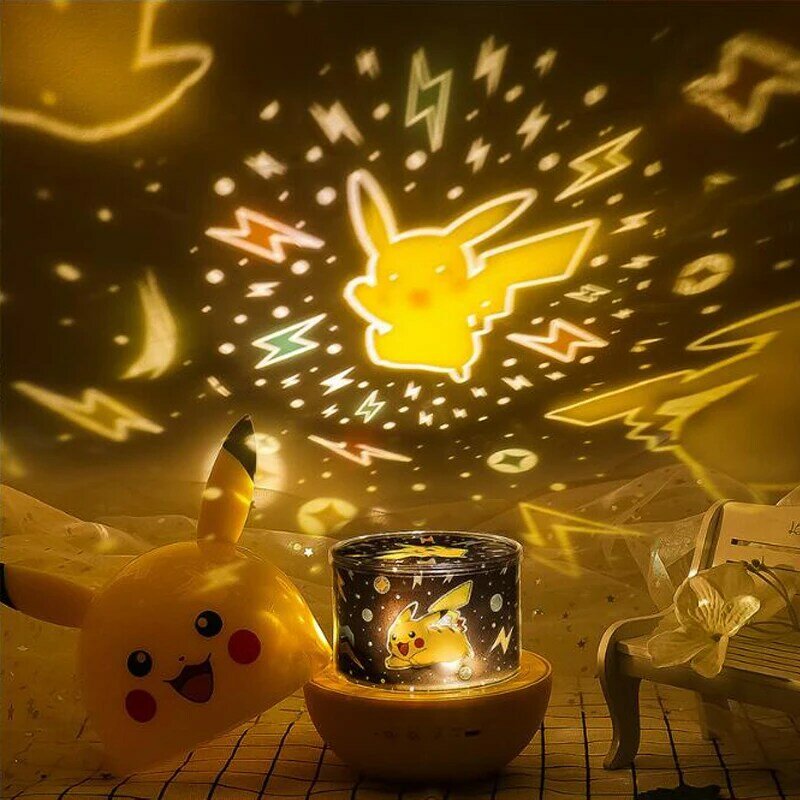 Muzyczny projektor do oświetlenia nocnego Pikachu wymienna atmosfera lampka nocna pilot Bluetooth obrotowe dekoracje dla dzieci prezenty
