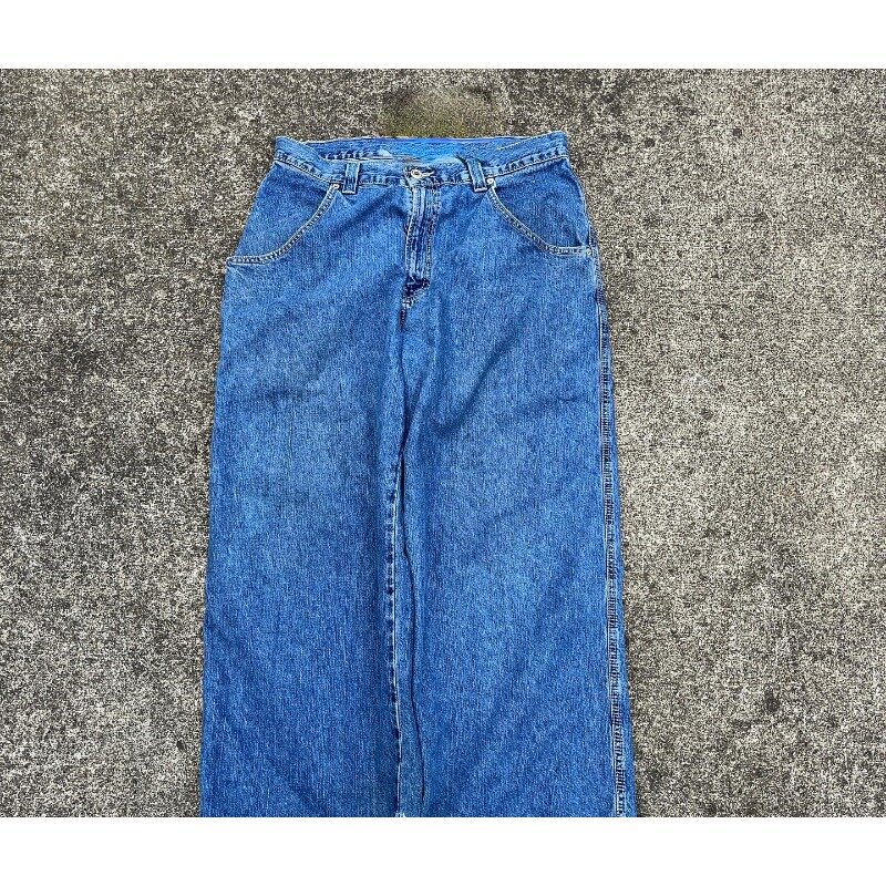 American retro jeans couple Y2K pants hip hop pattern print retro blue loose men and women Harajuku gothic high waist trousers