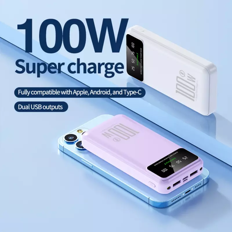 Xiaomi-Mijia Banco de Potência de Carregamento Super Rápido, Carregador Portátil, Bateria, Powerbank para iPhone, Huawei, Samsung, 50000mAh, 100W