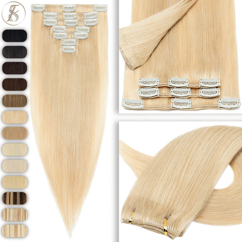 TESS-Extensions de Cheveux Naturels Remy à réinitialisation, Couleur Blond, 14 à 24 Pouces, 7 Pièces/Ensemble