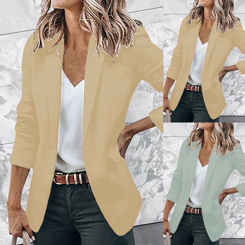 2024 New Women's Temperament Long Sleeve Jacket Solid Color Suit Loose Single Breasted Suit Womens Lightweight Wool Coat