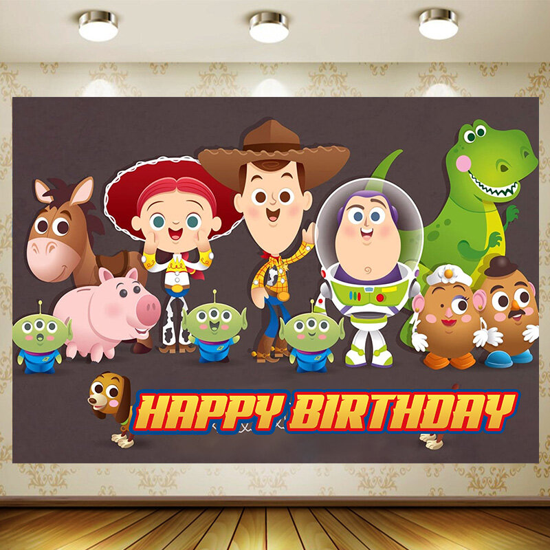 Perlengkapan pesta ulang tahun latar belakang Toy Story dekorasi menyesuaikan permainan latar belakang spanduk mandi bayi dekorasi kamar Faovr anak