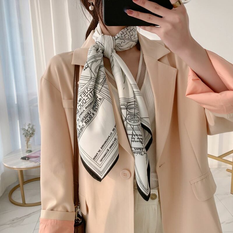 Multi-Function Square Towel Handle Bag Ribbons Painting Korean Style Neckerchief Women Scarf Hair Tie Band Pastoral Style Wraps