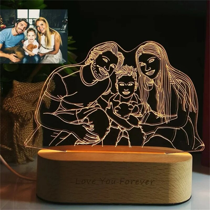 맞춤형 사진 그림 텍스트 각인 램프, 맞춤형 야간 조명, 결혼 기념일, 발렌타인 데이, 커플 가족 선물, 3D