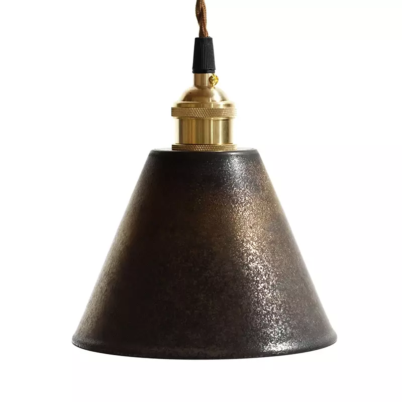 Retro rust glazed ceramic lampshade, flowerpot shaped living room pendant light