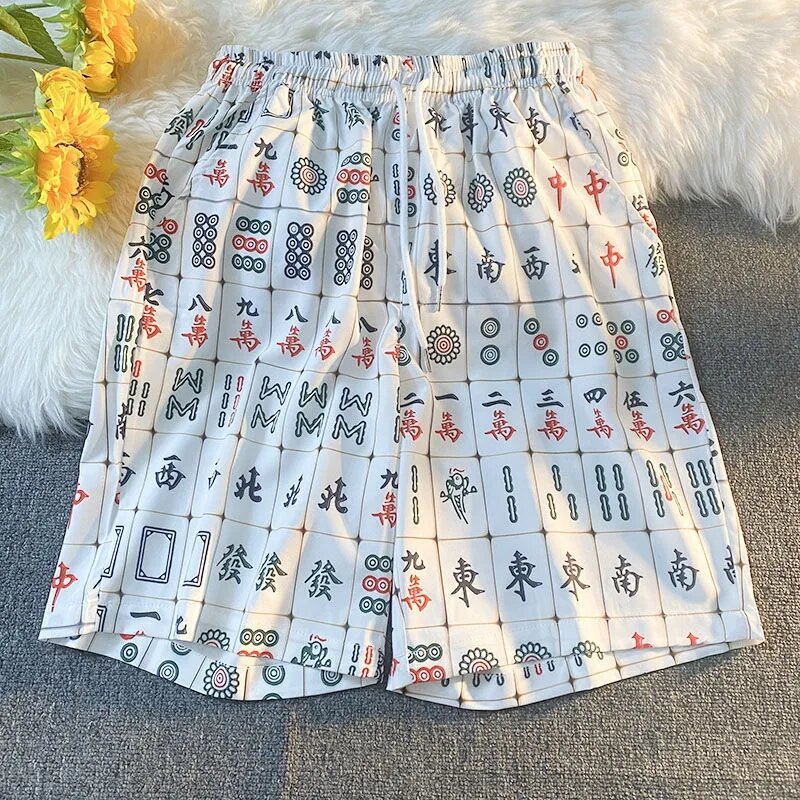 New Mahjong Print Set For Men And Women Summer Travel Shopping Simple And Ultra Thin Short Sleeve Shorts Casual Two Piece Set
