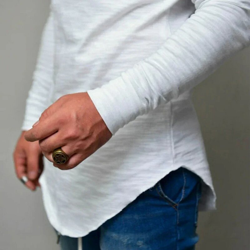 B873  collar leisure pure color long sleeve streetwear funny tshirt long sleeve tshirt for men