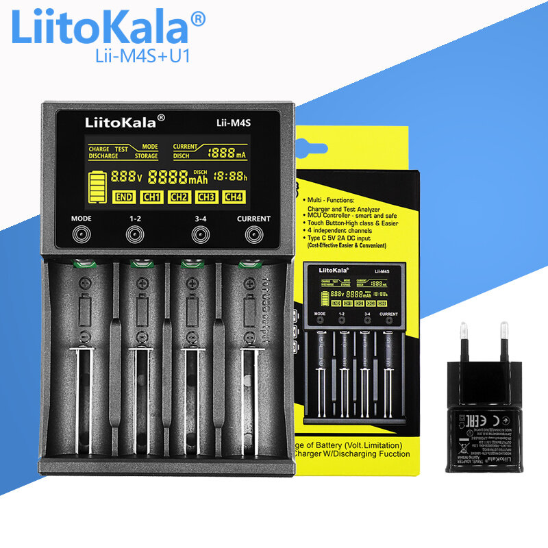 LiitoKala-Carregador de Bateria de Slot Duplo, Lii-M4, Lii-202, Lii-402, S2, S4, 18650, 1.2V, 3.7V, 3.2V, AA, AAA, 26650, 21700, NiMH, 10Pcs