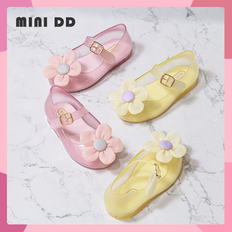 Детские летние сандалии MINIDD для девочек, мягкая обувь принцессы с цветами, однотонные, пляжные сандалии из ПВХ, DD045, весна-лето