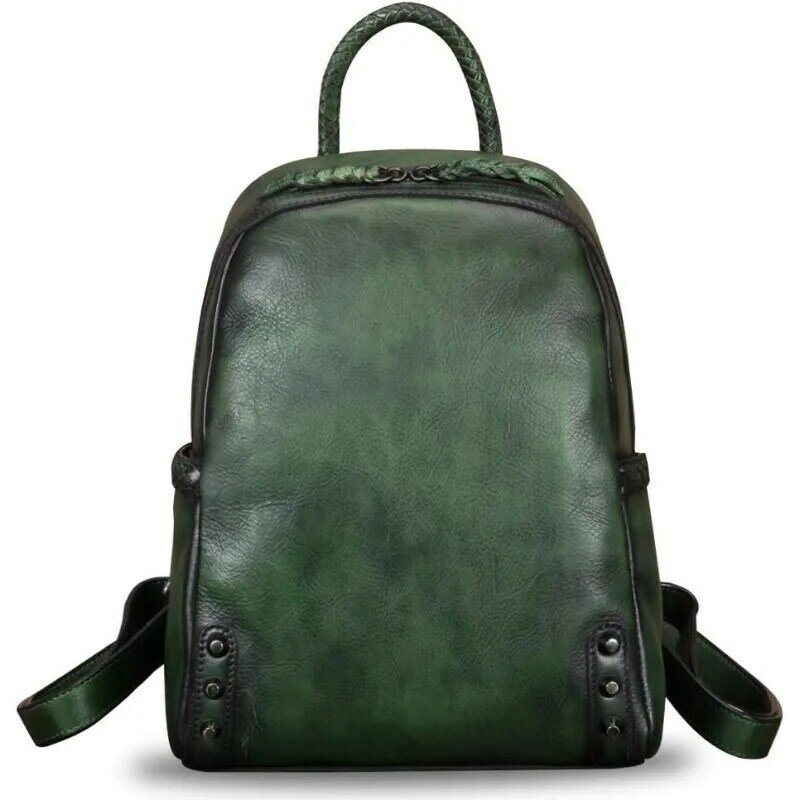 حقيبة ظهر غير رسمية مصنوعة يدويًا للنساء ، حقيبة كلاسيكية ، حقيبة ظهر لطيفة ، حقيبة Daypack ، أخضر داكن ، مقاس واحد