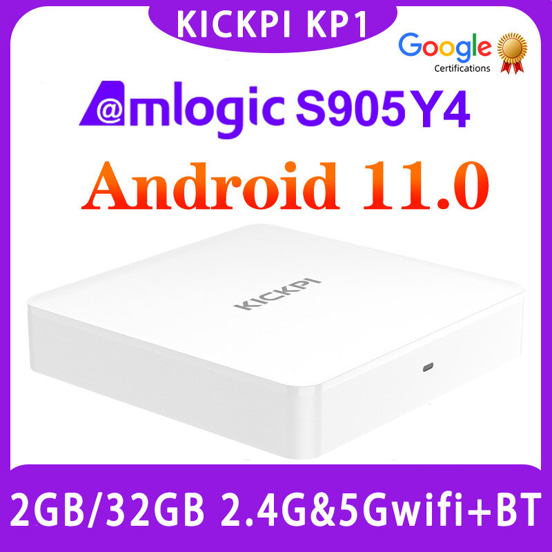 KICKPI-Caixa de TV Certificada Google e Netflix, Amlogic S905Y4, 2GB, 32GB, Android 11, Suporte por Voz, AV1, 1080P, H.265, 4K, 60pfs, 2.4G, 5G