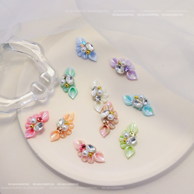 10Pcs Resin Nail Sailor Manicure Parts 3D Petals Nail Art Charms Special-shaped Drill Nails Rhinestone Inlaid Diamonds