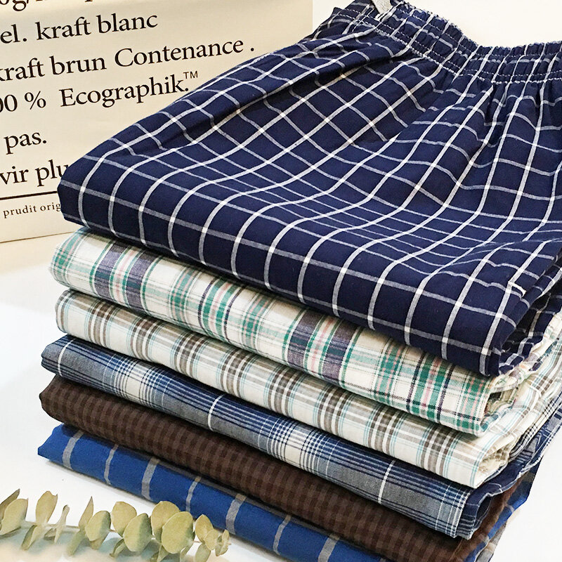 Pantalones de dormir de algodón 100% para hombre, ropa de dormir a cuadros, Simple, delgada, a la moda, para el hogar, talla grande