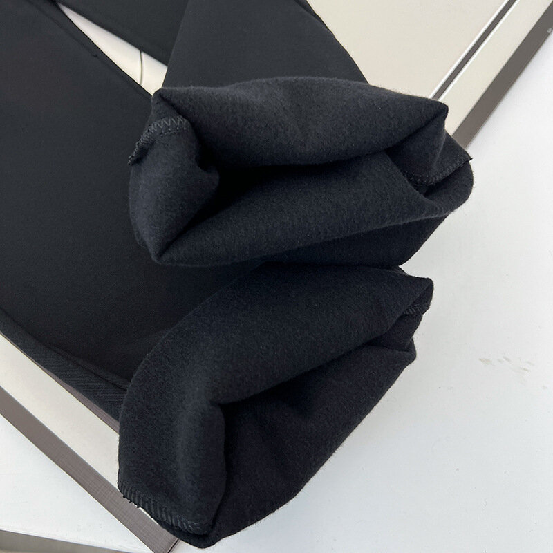 Calça preta com forro de lã micro flare feminina, calça simples com comprimento do tornozelo, casual, pequena, plus size, outono, inverno, 100kg