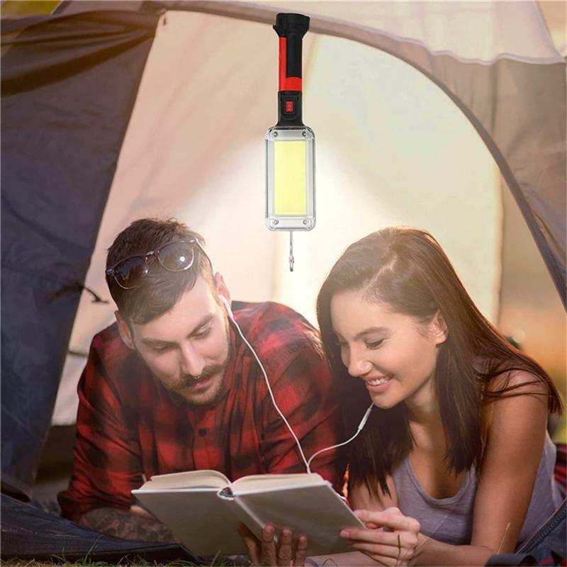 USB Rechargeable COB Work Light Portable LED Flashlight 18650 Adjustable Waterproof Magnet Hook Clip Camping Lantern