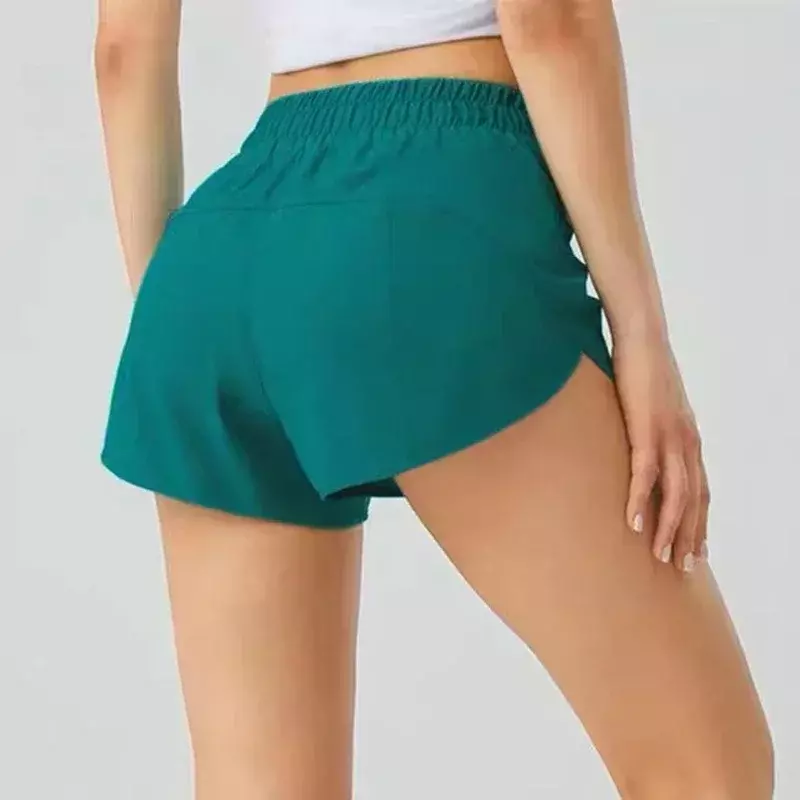 Lulu-Quick Drying Yoga Sports Shorts com forro para mulheres, cintura média, bolsos com zíper, corrida, fitness, exercício, ciclismo, calças, 5"