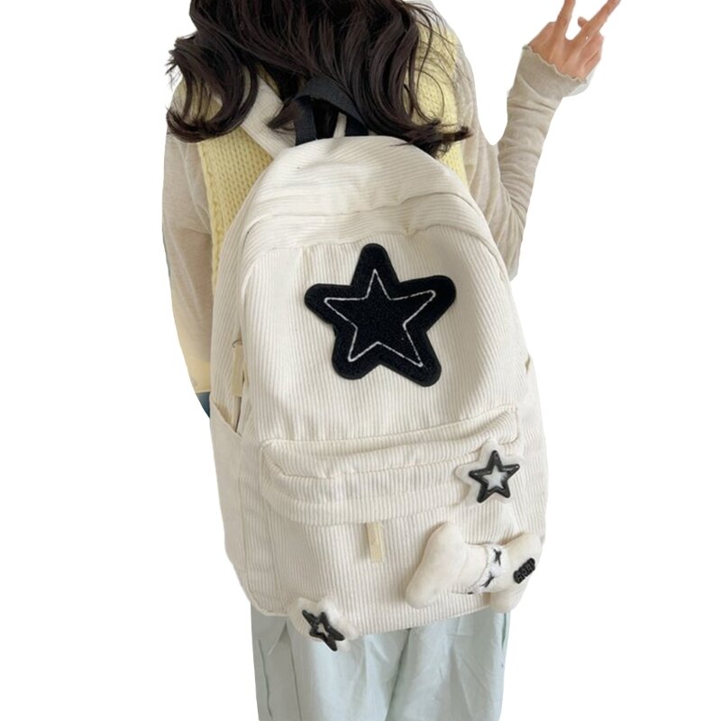 Y166 Shoulder Bag for Teen Corduroy Backpack Rucksack with Star Pattern School Bag