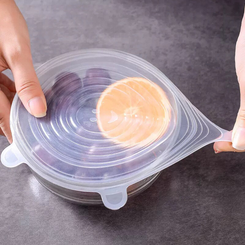 Tapas de silicona adaptables para platos, cubiertas universales para mantener los alimentos frescos, elásticas, herméticas, 6 piezas