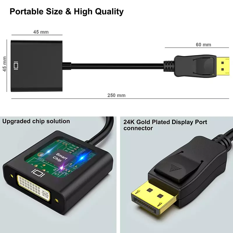 DisplayPort1.2 to DVI-D Single Link 1080P Adapter Cable DP Male to DVI Female Converter for Desktop Laptop Monitor Projector