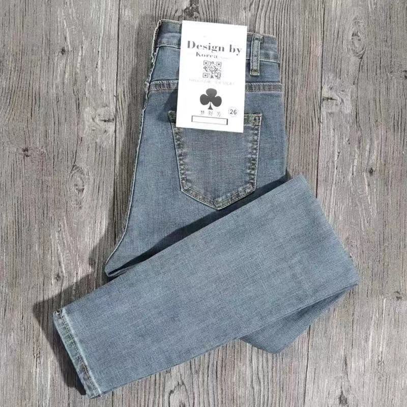 Jeans jeans skinny de cintura alta feminina, calça lápis elástica feminina, roupas apertadas, slim fit, casual, outono, PTKPCC, novo