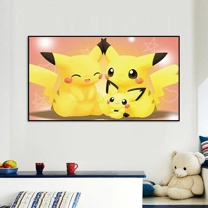 5D gambar batu bor kartun Pikachu bor penuh tempel bordir multi-ukuran dekorasi menarik sapu tangan bahan DIY