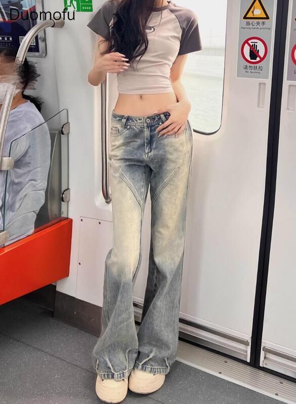 Duomofu-jeans reto solto para mulheres, cintura alta, calça de perna larga feminina, simples e elegante, vintage e casual, solto e simples, jeans largos para o verão