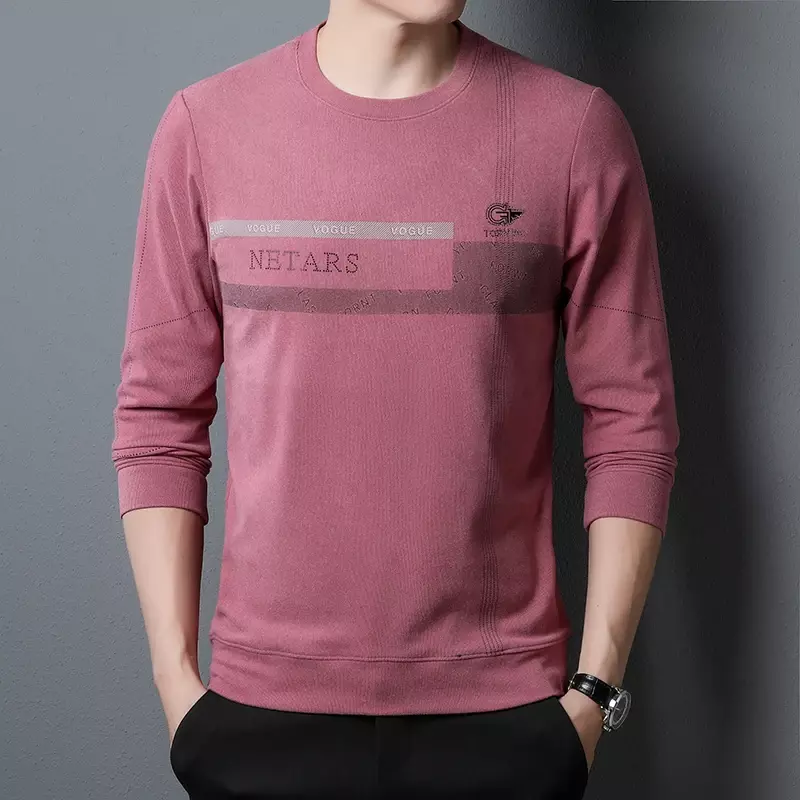 Men's Round Neck Fashionable and Versatile Spring and Autumn Top with Warm Base