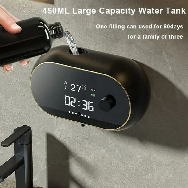 Dispenser sabun busa cair kreatif, tampilan waktu temperatur induksi tubuh manusia cuci tangan tahan air Dispenser sabun otomatis