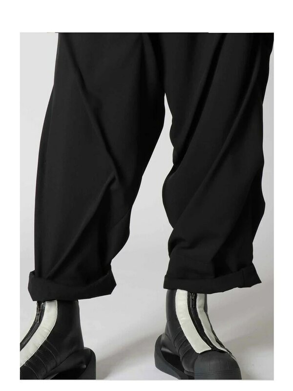 Yohji Yamoto กางเกงกางเกงขาม้าเอวยางยืดพับได้, กางเกงสำหรับผู้ชายกางเกงลำลองกางเกงสำหรับผู้ชายผู้หญิง
