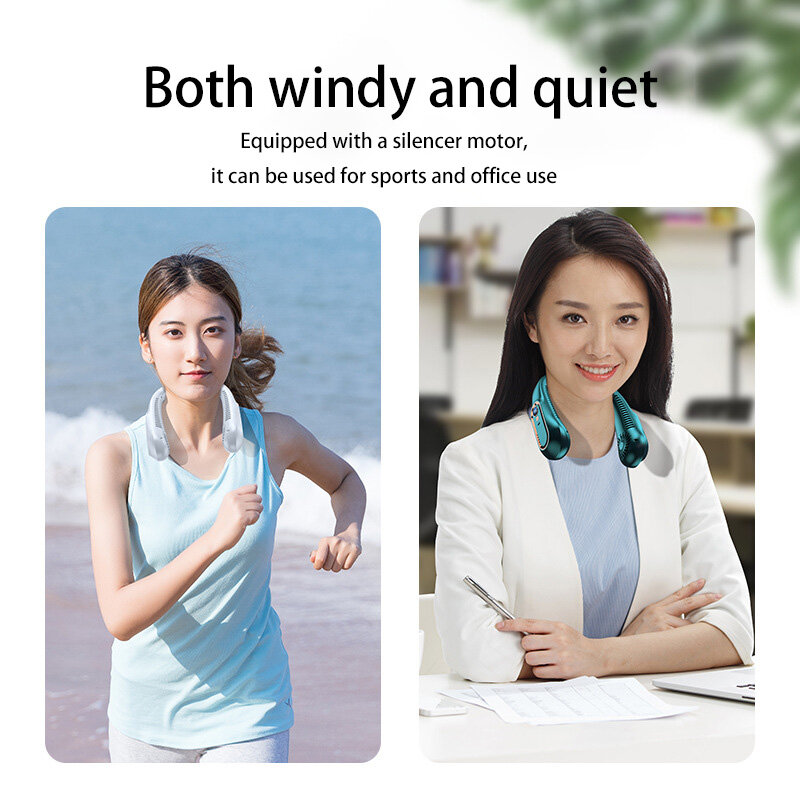 3000mA Portable Mini Hanging Neck Fan Bladeless Neckband Fan Digital Display Power Air Cooler USB Rechargeable Electric Fans