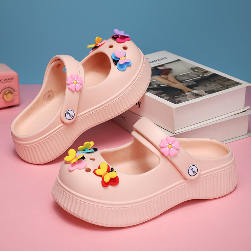 أحذية الأميرة الوردية 2023 للبنات صنادل ماري جين الناعمة خفيفة الوزن أحذية الصيف للأطفال في الحديقة نعال نسائية للزينة على شكل فراشة