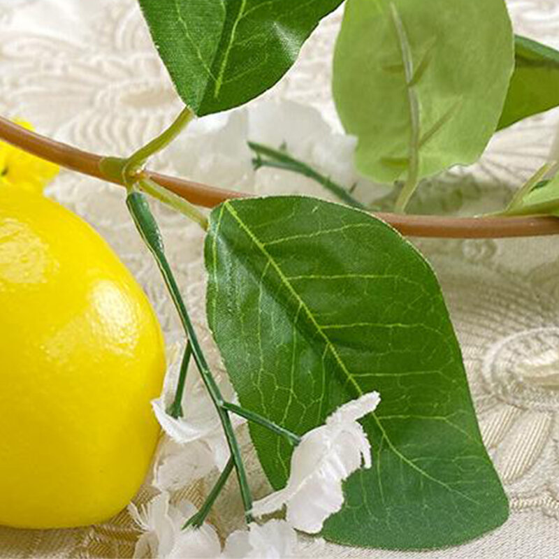 인공 레몬 화환 행잉 레몬 라탄, 유칼립투스 잎 전면 문짝 덩굴 파티 용품, 가짜 레몬 화환, 1.75 m, 2m
