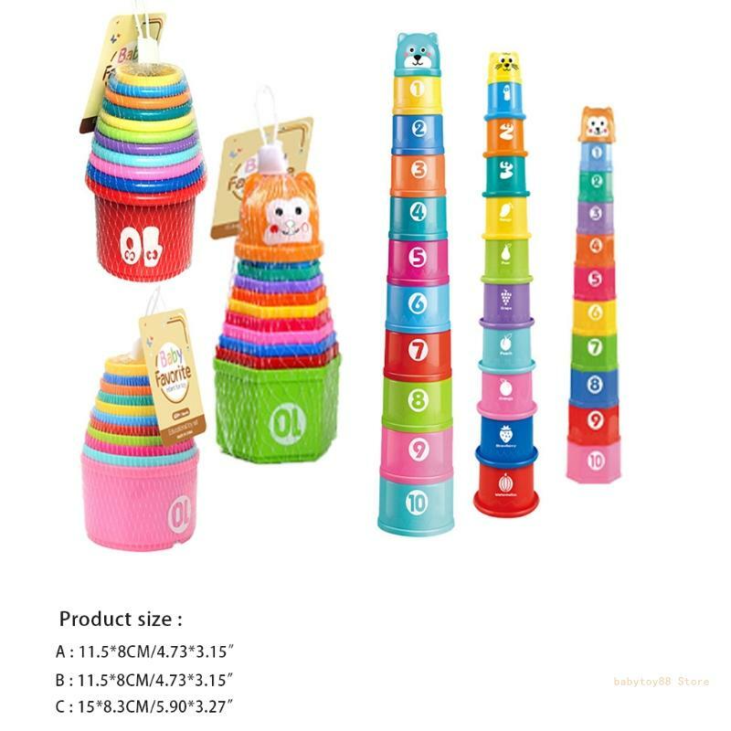 Y4UD Mainan Menara Cangkir Bertumpuk Pelangi Interaktif Mainan Susun Cangkir Alat Permainan Meja untuk Bayi Balita Kreatif