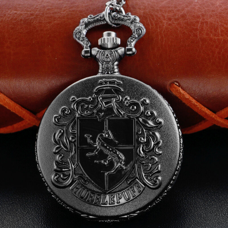 Nieuwe Zwarte Herten Shield Badge Quartz Zakhorloge Retro Fashion Charm Zilver Bag Fob Horloge Ketting Hanger Met Ketting Gift