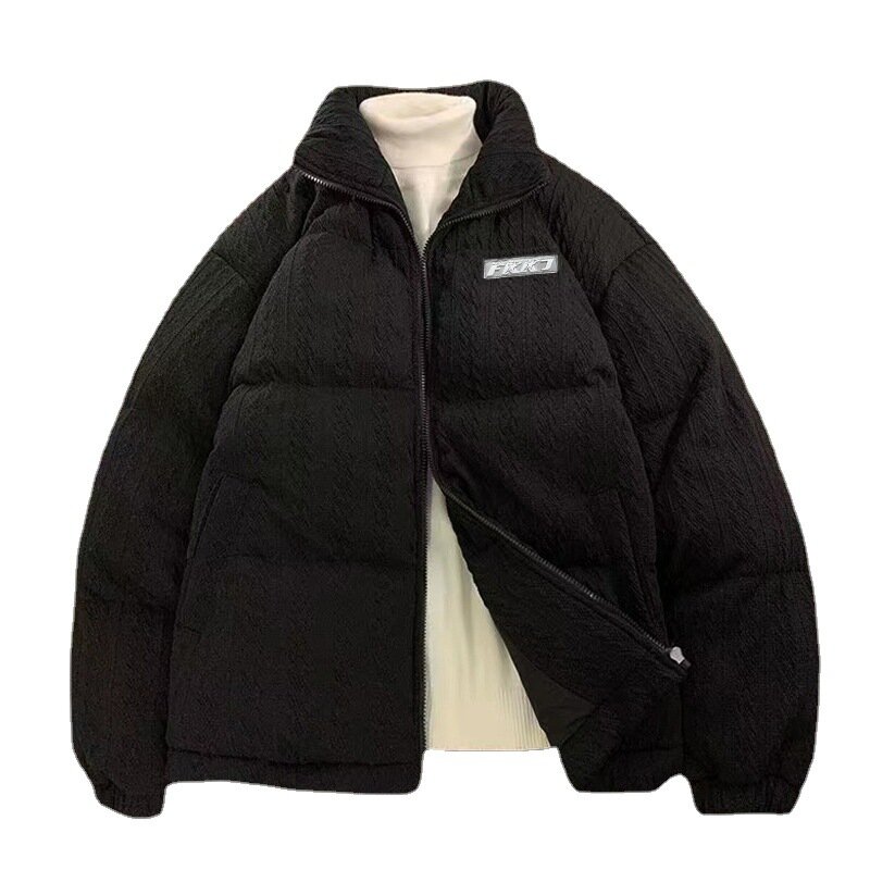 Parka quente engrossada de lã masculina, casaco esportivo solto, gola alta, monocromática, top de rua casual, elegante, inverno