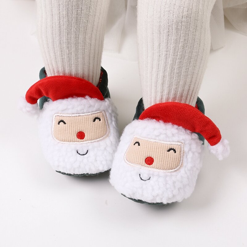 0-18M Baby Winter Cute Sherpa Snow Boots Christmas Cartoon Santa Claus Warm Baby Walking Shoes Suitable for Home And Party Wear