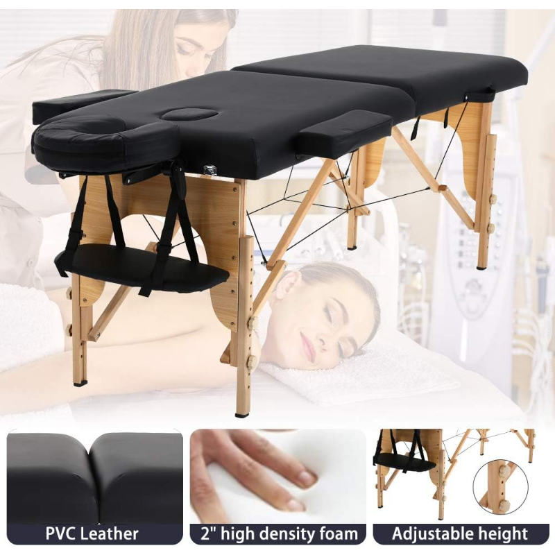 Dkeli-Table de massage portable, lit de spa pliant, 84 pouces, 2 lits de massage réglables, supporte jusqu'à 450lb, noir