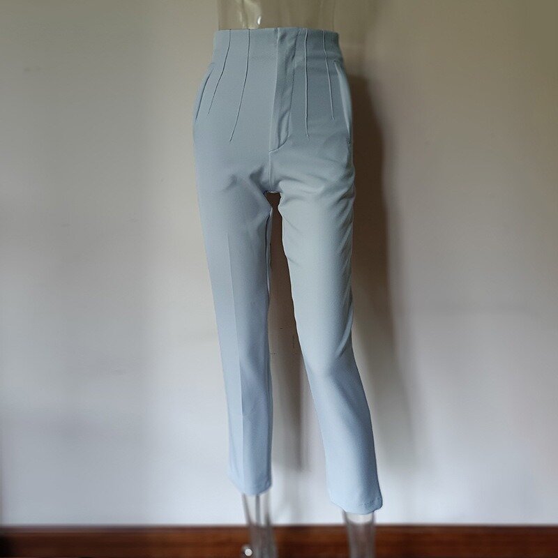 Nowy damski Casual jednolita plisowana Slim spodnie z wysokim stanem Temperament dojeżdżający do pracy modna odzież damskie spodnie garniturowe