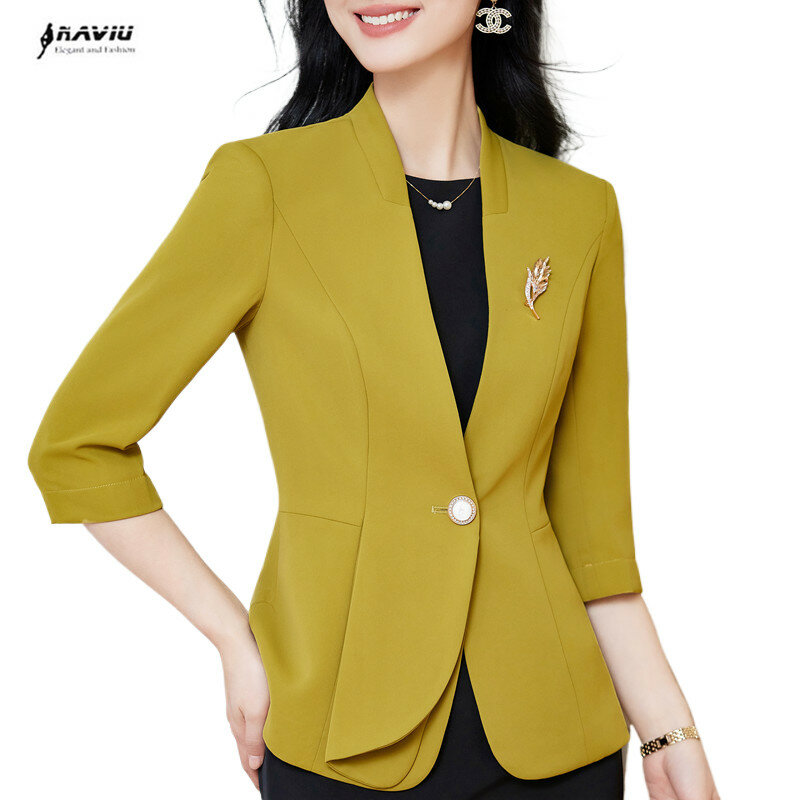 NAVIU Half Sleeve Formal Elegant Blazers Jackets Coat Spring Summer Professional Business Work Wear Ladies Outwear Tops Clothes