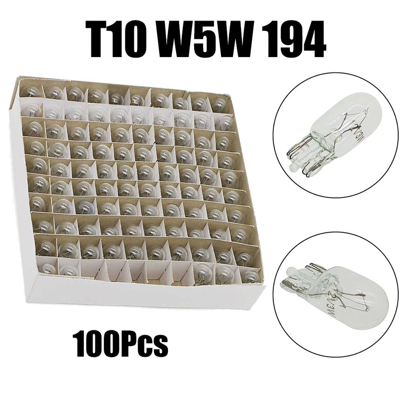 100 sztuk/zestaw 194 T10 przezroczysty klinowy Instrument żarowy Panel oświetleniowy żarówki uniwersalny 12V LED zestaw lampowy biały