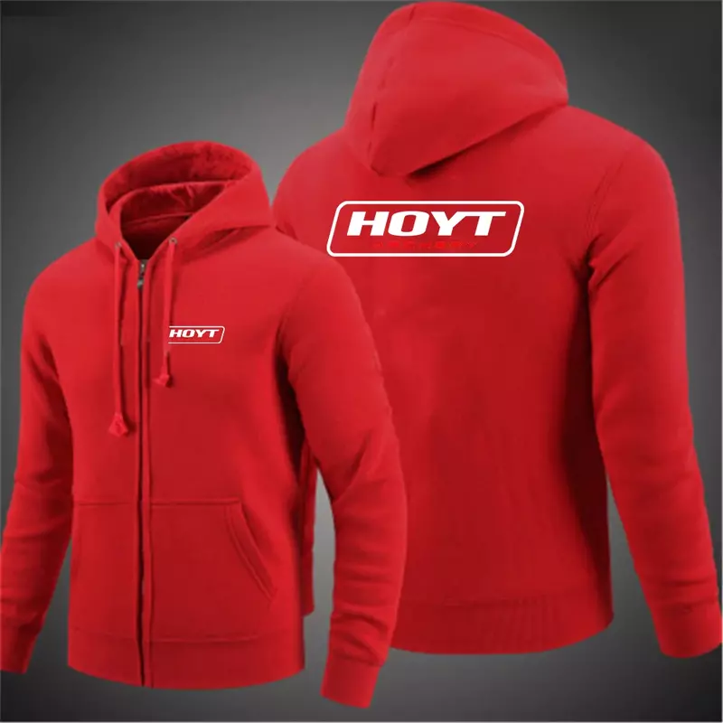 Hoyt Archery 2024 Men's New Printing Solid Color Zipper Hooded Long Sleeve Jacket Casual Sweatshirt Pullover Print Hoodie Tops