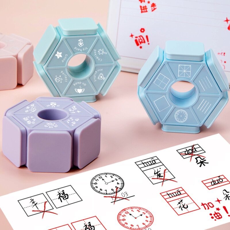 Tampon de sceau à Six faces pour enseignant, tampons colorés pour les devoirs, accessoires d'enseignement, jouets éducatifs interactifs, 97be