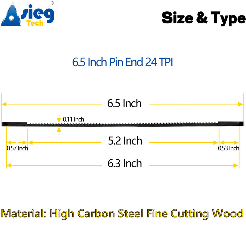 スクロールソーブレードセット、木材、プラスチック切断、木工電動工具用のピンエンド、6-1/2インチ、24tpi、1-40個