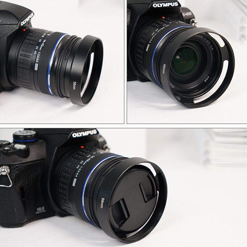 Cubierta de lente de cámara de Metal curvado con ventilación negra para Leica M, Pentax, S & ny, Olympus, 40,5, 43, 46, 49, 52, 55, 58, 62, 67mm