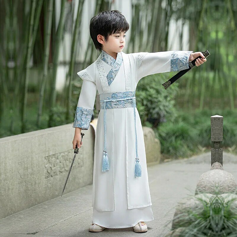 Традиционный костюм в китайском стиле, детская одежда для выступлений, костюм Тан для мальчиков, костюм с принтом ханьфу, весенне-осенний старинный костюм
